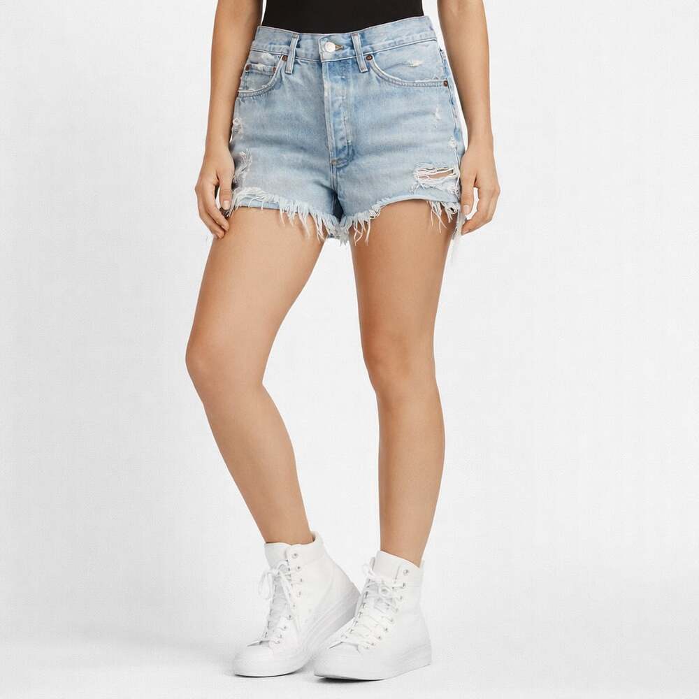 AGOLDE Parker Cut Off Shorts Distressed Size 26 Denim Light Wash